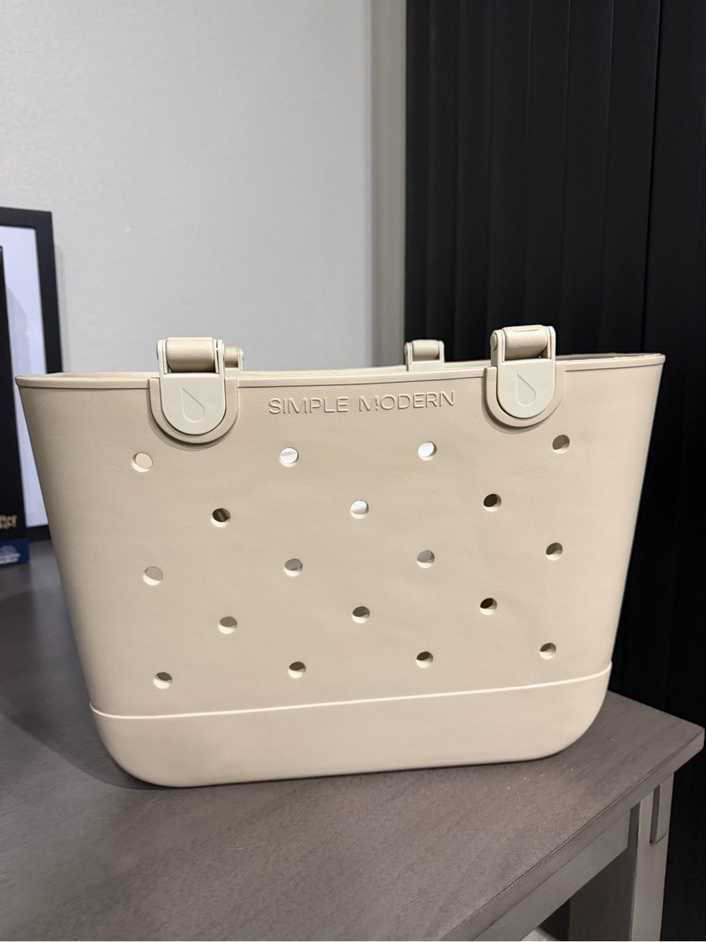 Simple Modern Almond Birch Tote Bag with Perforated Design
